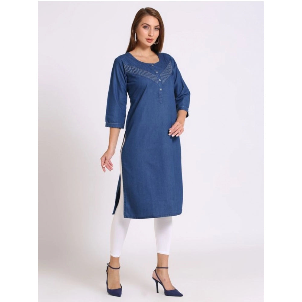 Casual Denim Solid 3-4th sleeve Straight Kurti