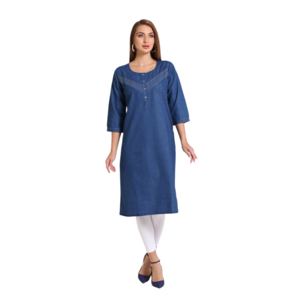 Casual Denim Solid 3-4th sleeve Straight Kurti