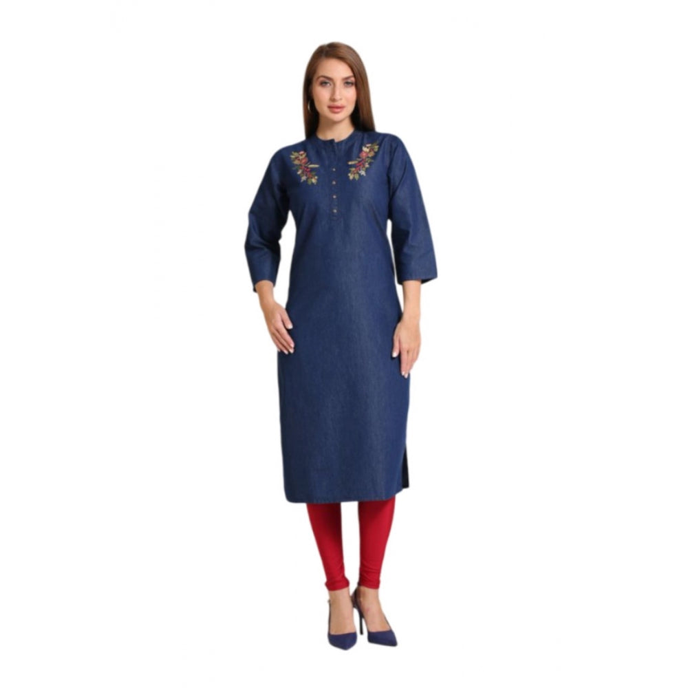 Casual Denim Embroidery 3-4th sleeve Straight Kurti