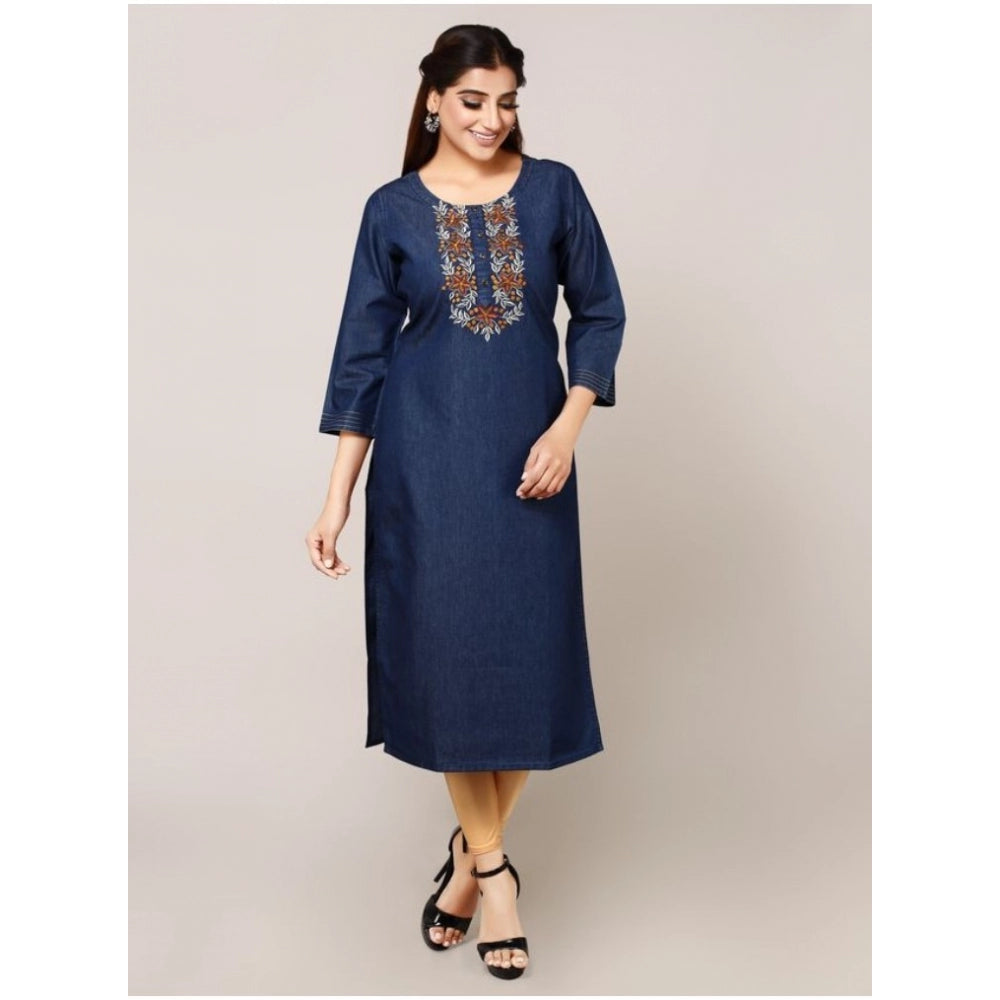 Casual Denim Embroidery 3-4th sleeve Straight Kurti