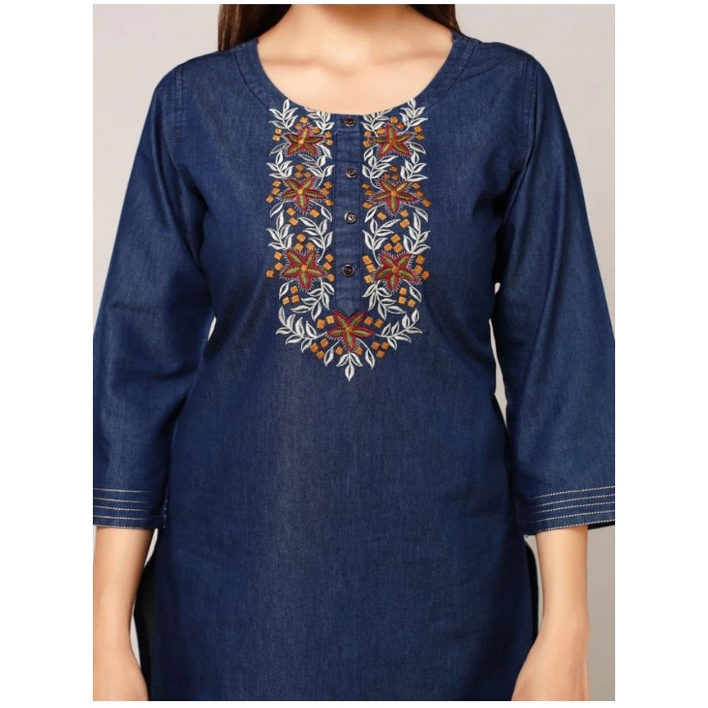 Casual Denim Embroidery 3-4th sleeve Straight Kurti