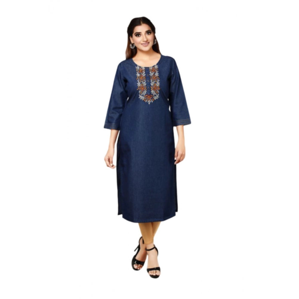 Casual Denim Embroidery 3-4th sleeve Straight Kurti