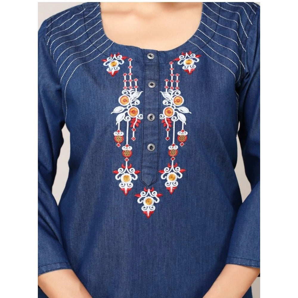 Casual Denim Embroidery 3-4th sleeve Straight Kurti