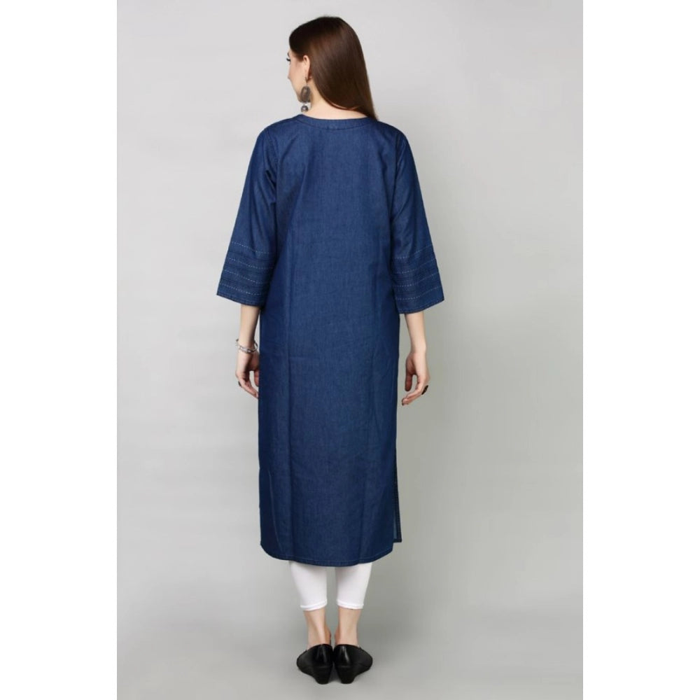 Casual Denim Embroidery 3-4th sleeve Straight Kurti