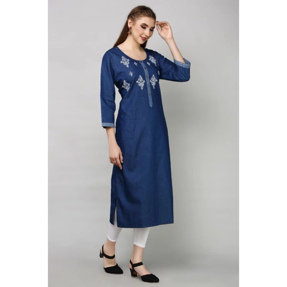 Casual Denim Embroidery 3-4th sleeve Straight Kurti