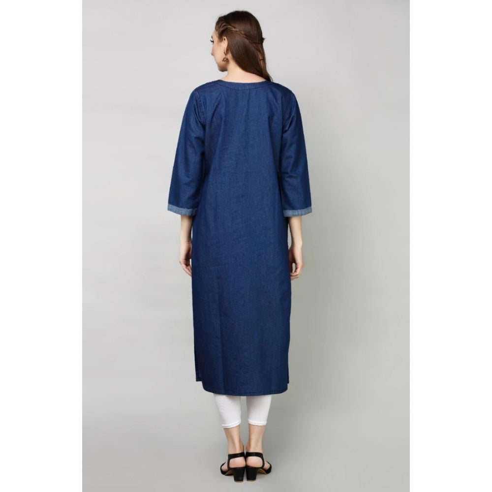 Casual Denim Embroidery 3-4th sleeve Straight Kurti