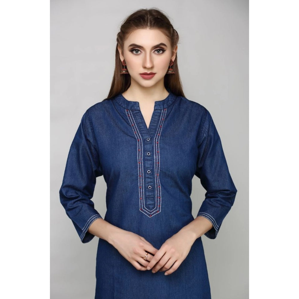 Casual Denim Embroidery 3-4th sleeve Straight Kurti