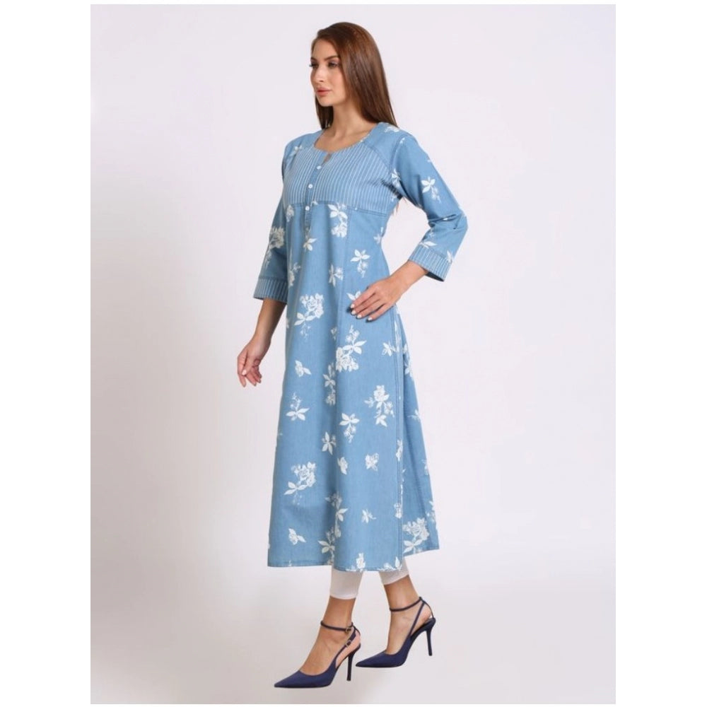 Casual Denim Printed 3-4th sleeve Straight Kurti