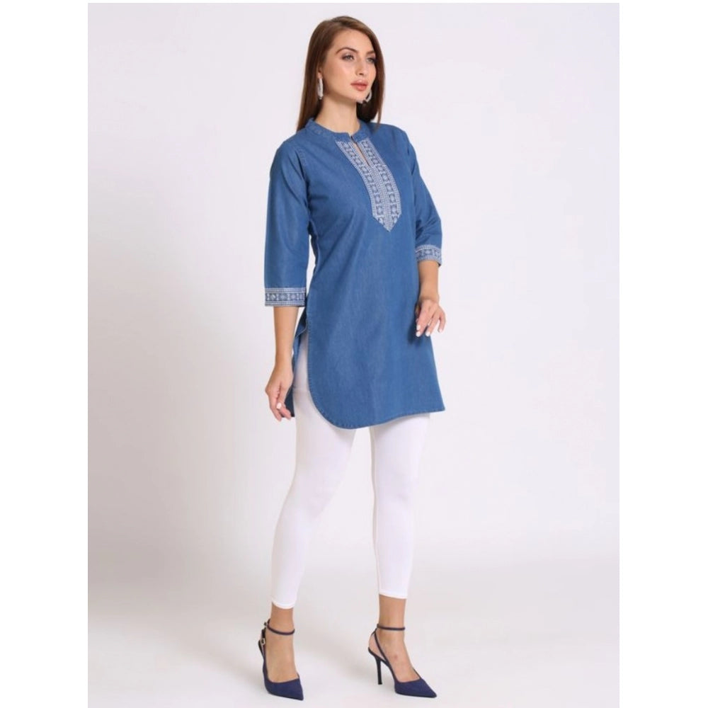 Casual Denim Embroidery 3-4th sleeve Kurti