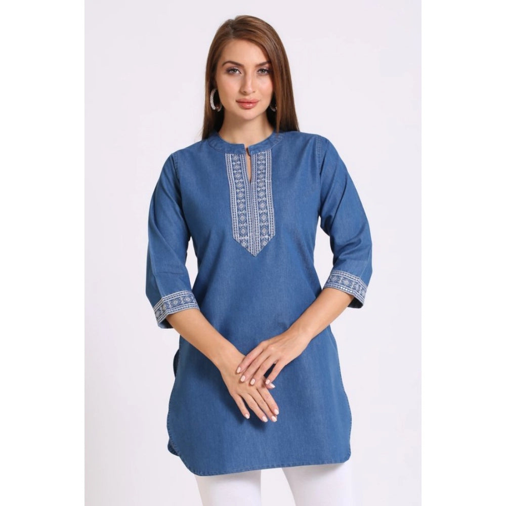 Casual Denim Embroidery 3-4th sleeve Kurti