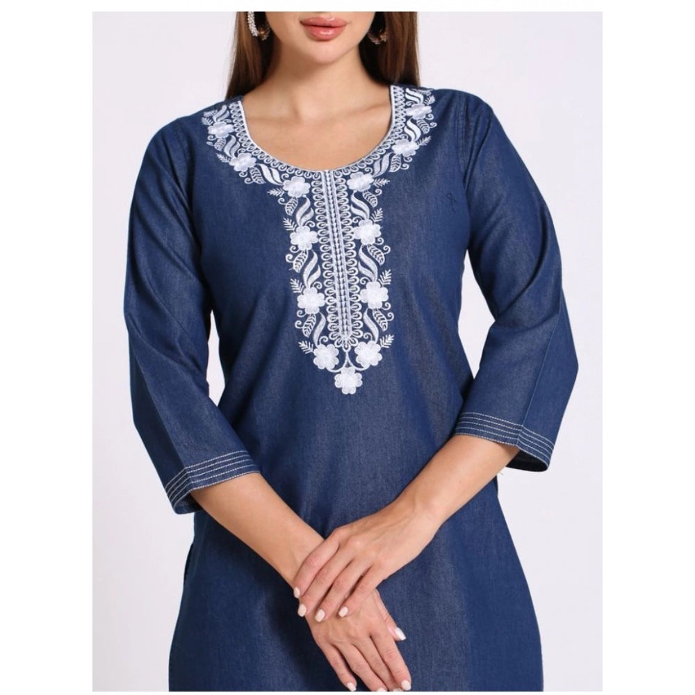 Casual Denim Embroidery 3-4th sleeve Straight Kurti