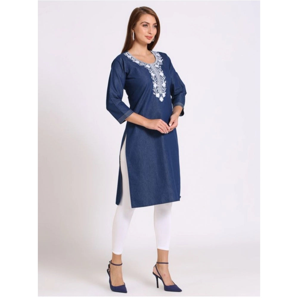 Casual Denim Embroidery 3-4th sleeve Straight Kurti