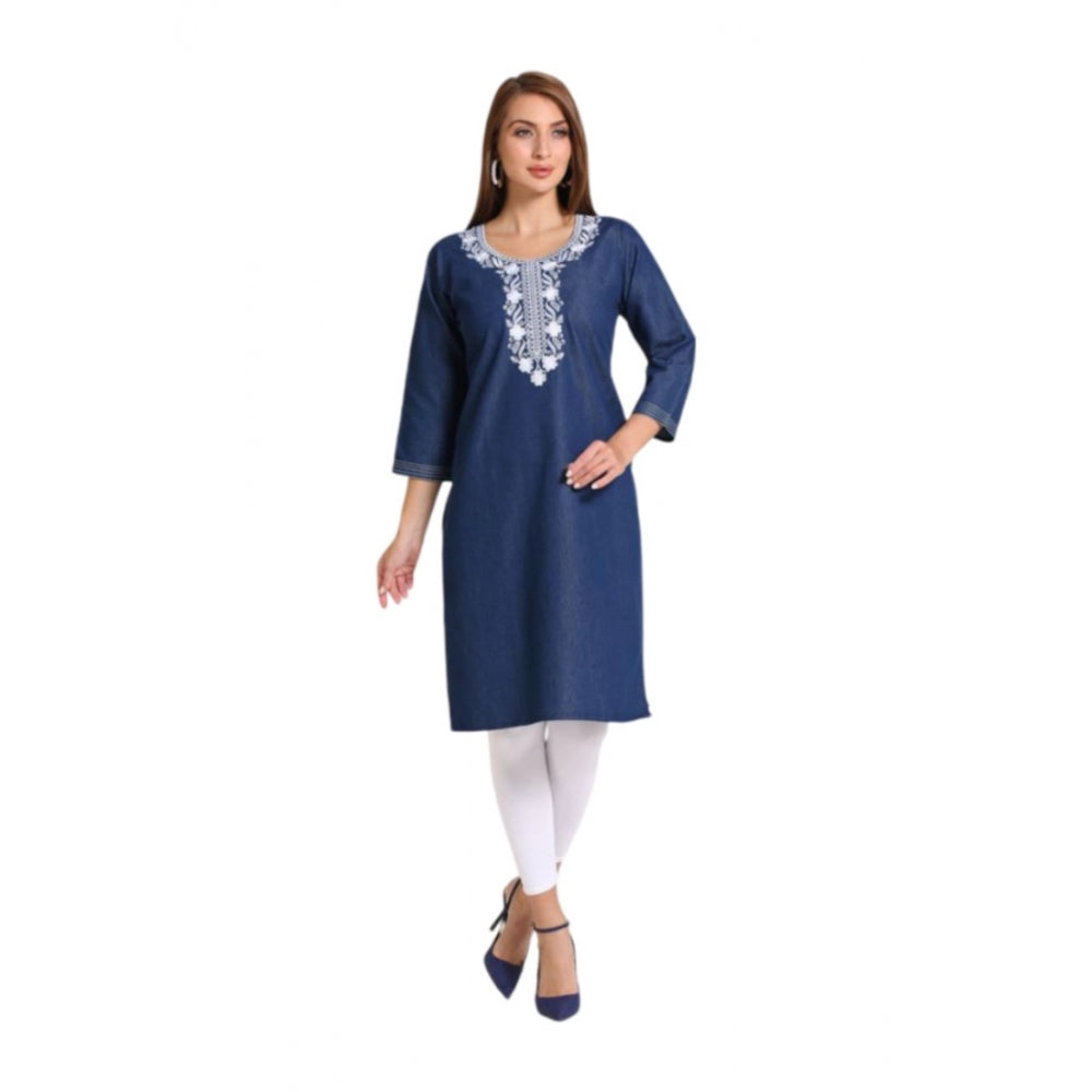 Casual Denim Embroidery 3-4th sleeve Straight Kurti