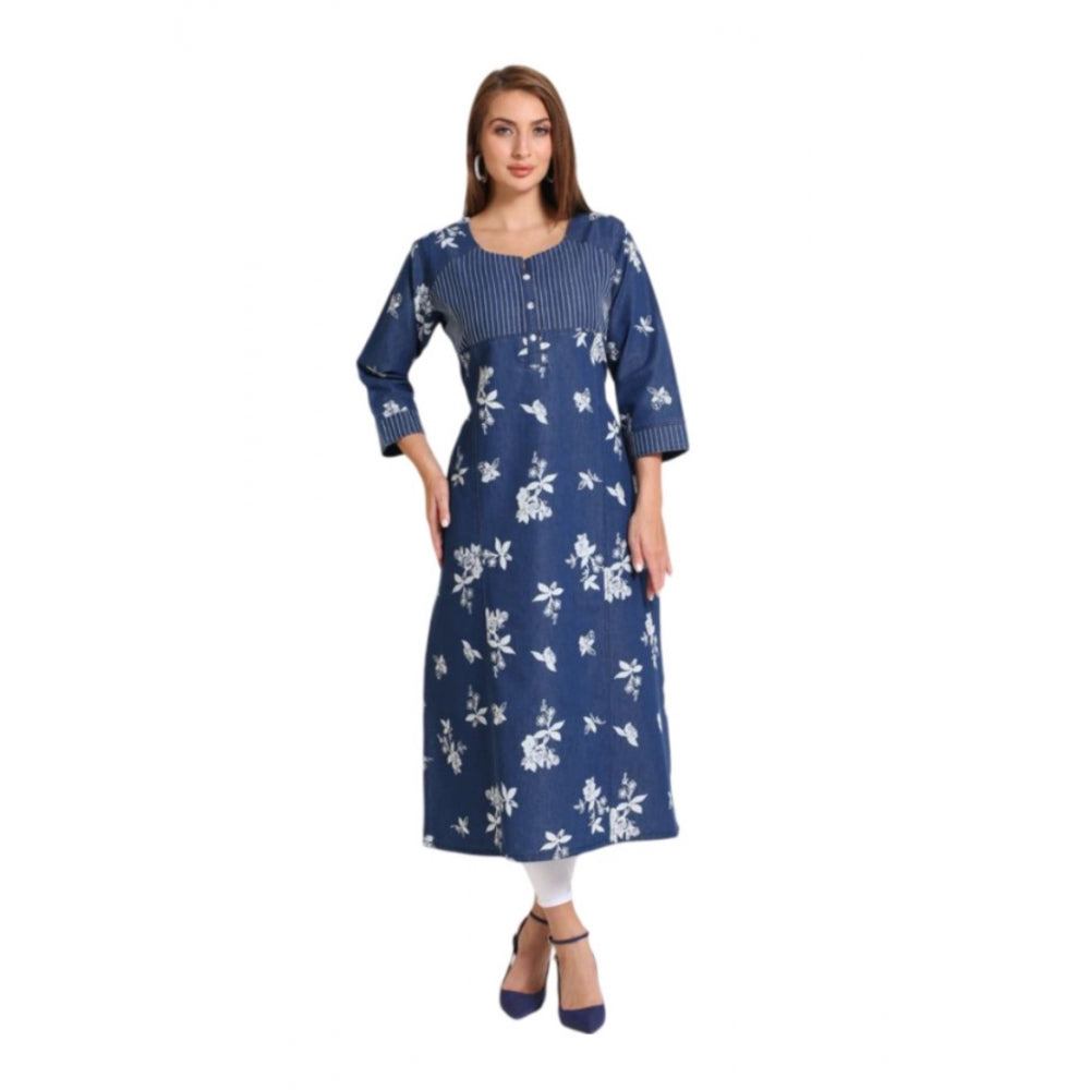 Casual Denim Floral 3-4th sleeve Straight Kurti