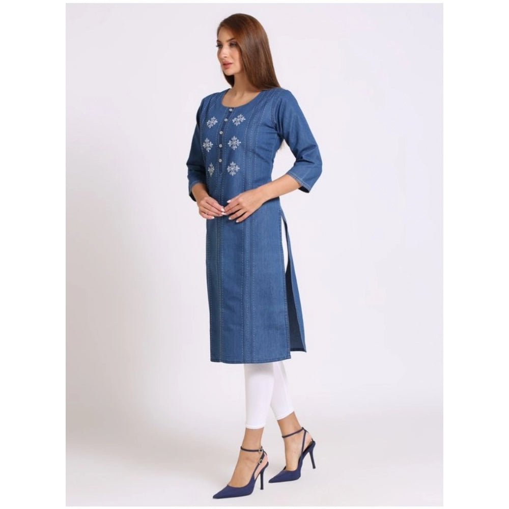 Casual Denim Embroidery 3-4th sleeve Straight Kurti