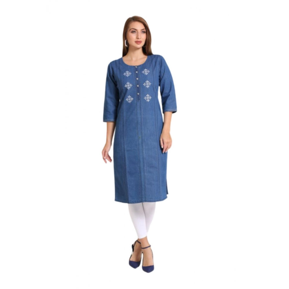 Casual Denim Embroidery 3-4th sleeve Straight Kurti