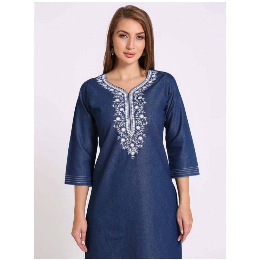 Casual Denim Embroidery 3-4th sleeve Straight Kurti