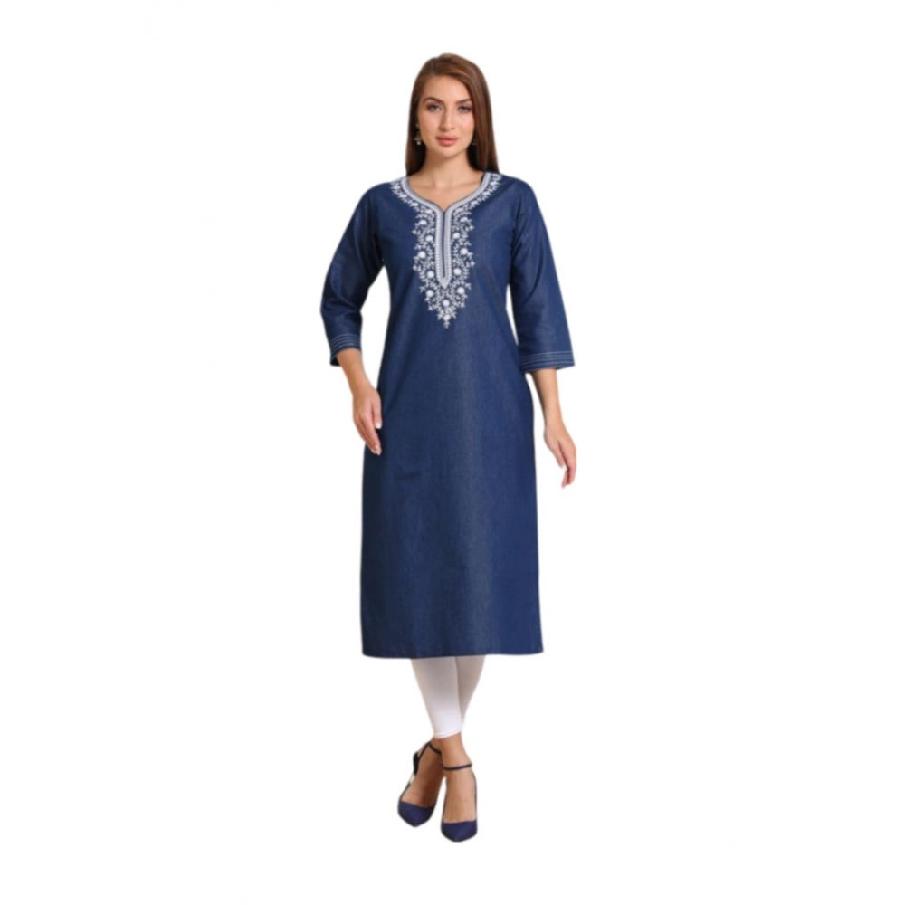 Casual Denim Embroidery 3-4th sleeve Straight Kurti