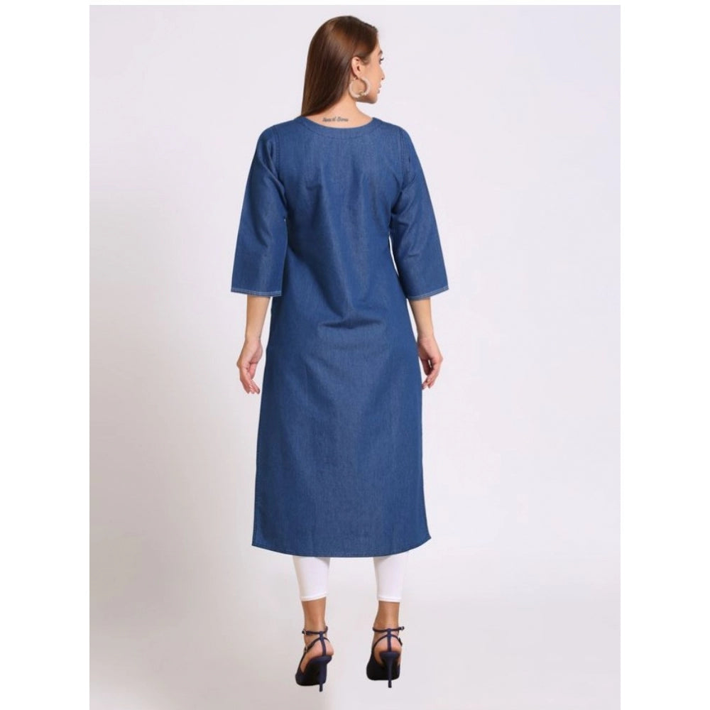 Casual Denim Embroidery 3-4th sleeve Straight Kurti