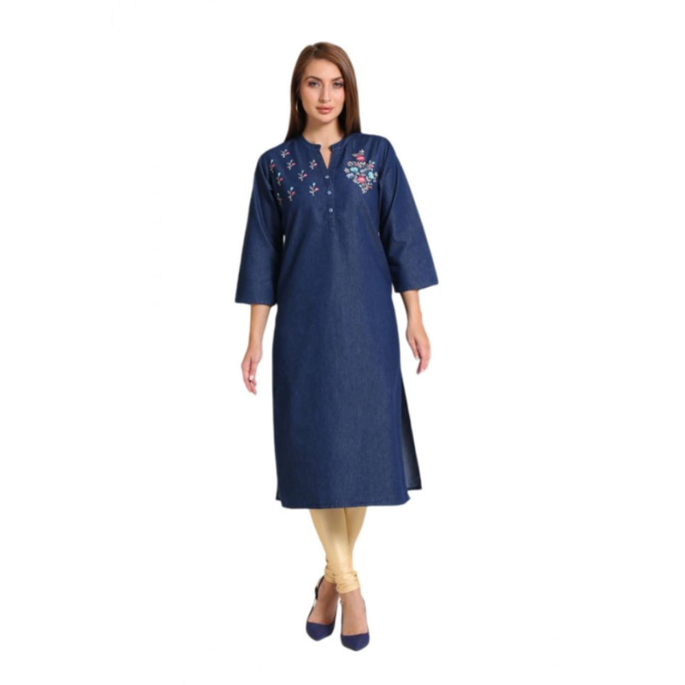 Casual Denim Embroidery 3-4th sleeve Straight Kurti