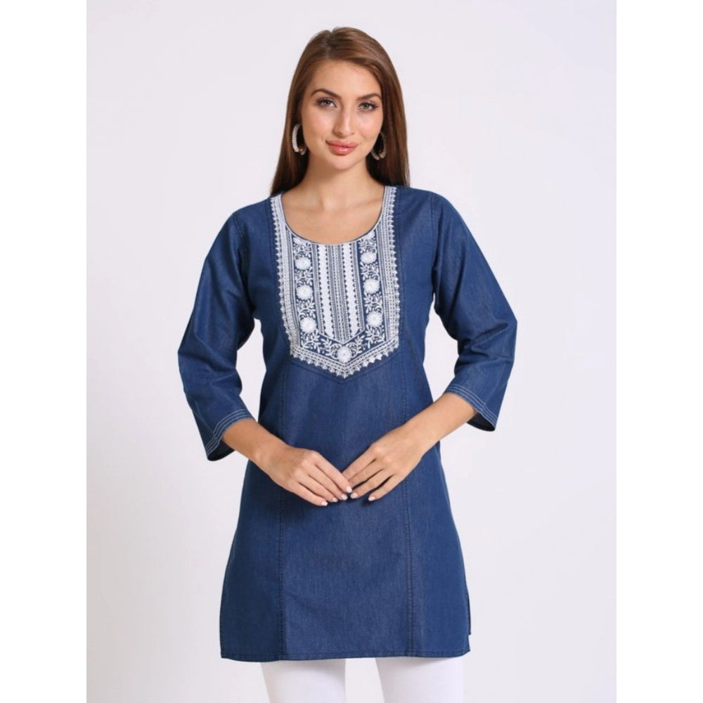 Casual Denim Embroidery 3-4th sleeve Kurti