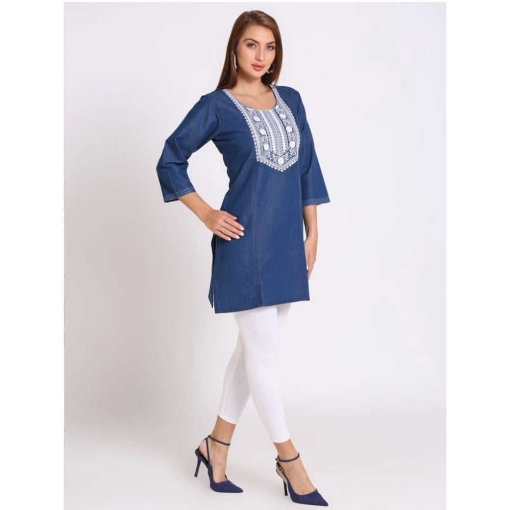 Casual Denim Embroidery 3-4th sleeve Kurti