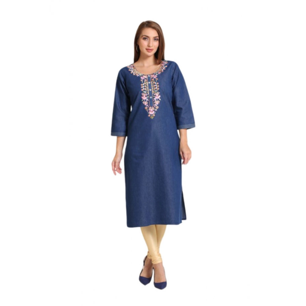 Casual Denim Embroidery 3-4th sleeve Straight Kurti