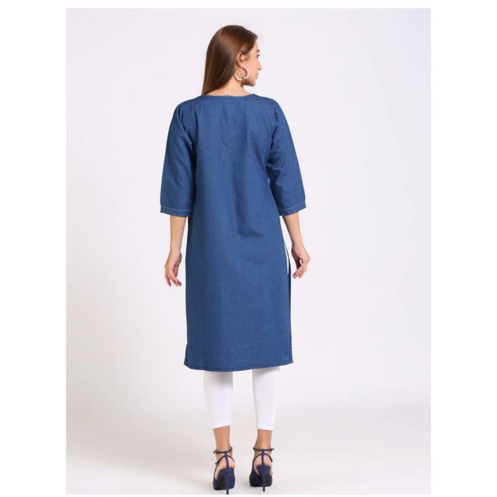 Casual Denim Solid 3-4th sleeve Straight Kurti