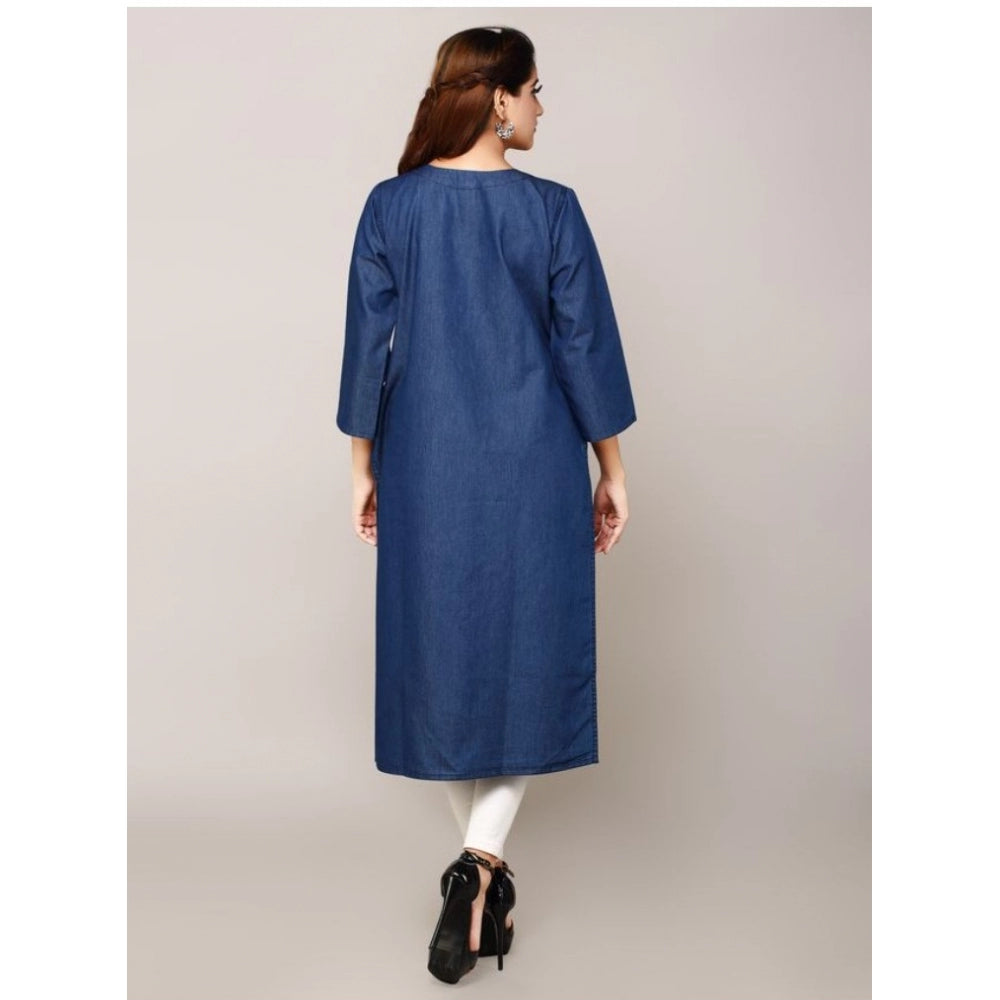 Casual Denim Embroidery 3-4th sleeve Straight Kurti