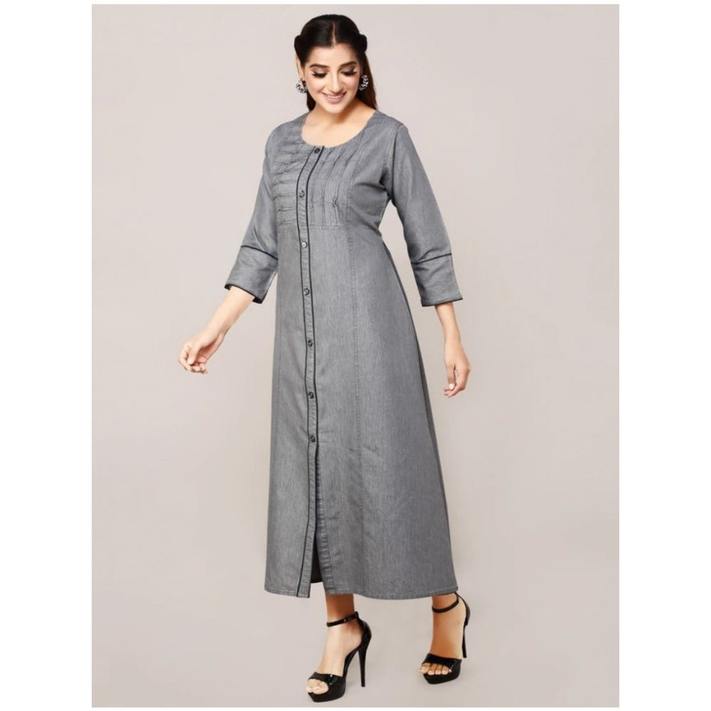 Casual Denim Solid 3-4th sleeve Straight Kurti