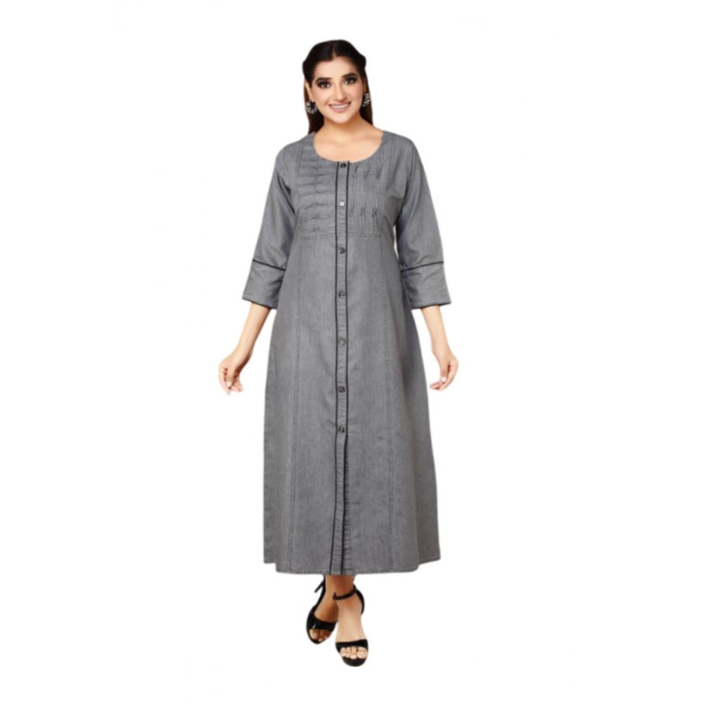 Casual Denim Solid 3-4th sleeve Straight Kurti