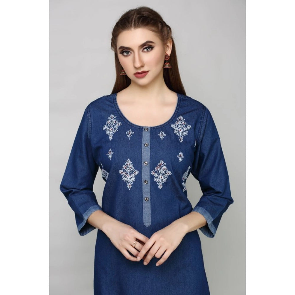 Casual Denim Embroidery 3-4th sleeve Straight Kurti