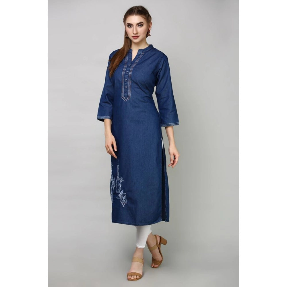 Casual Denim Embroidery 3-4th sleeve Straight Kurti