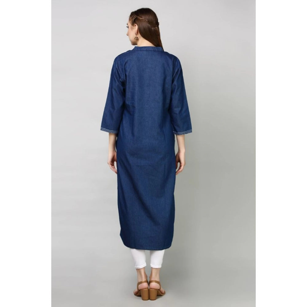 Casual Denim Embroidery 3-4th sleeve Straight Kurti