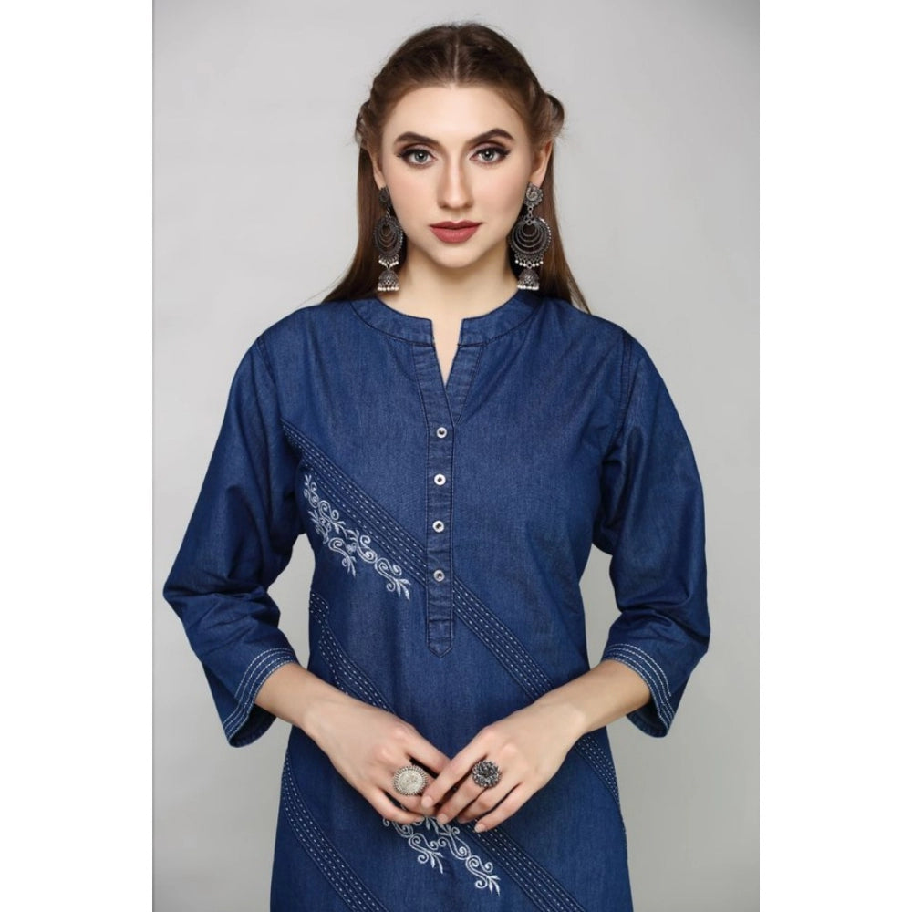 Casual Denim Embroidery 3-4th sleeve Straight Kurti