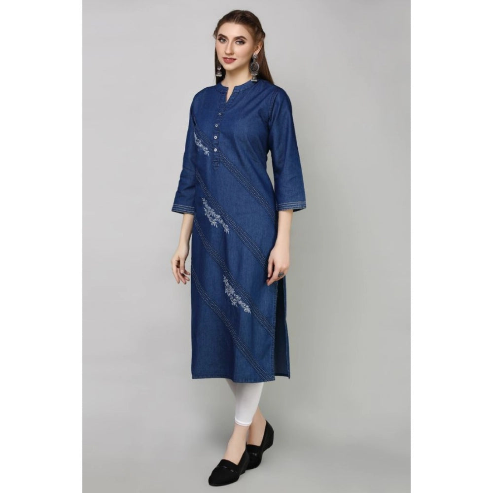 Casual Denim Embroidery 3-4th sleeve Straight Kurti