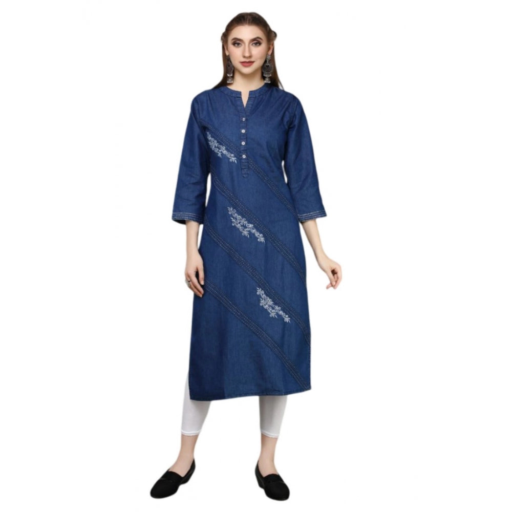 Casual Denim Embroidery 3-4th sleeve Straight Kurti