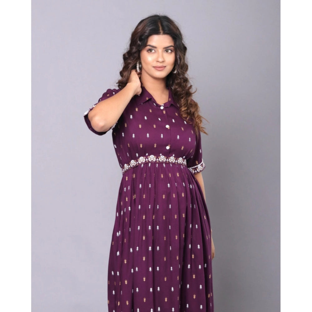 Casual Viscose Rayon Half Sleeve A-line Gown