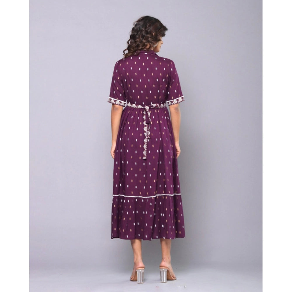 Casual Viscose Rayon Half Sleeve A-line Gown