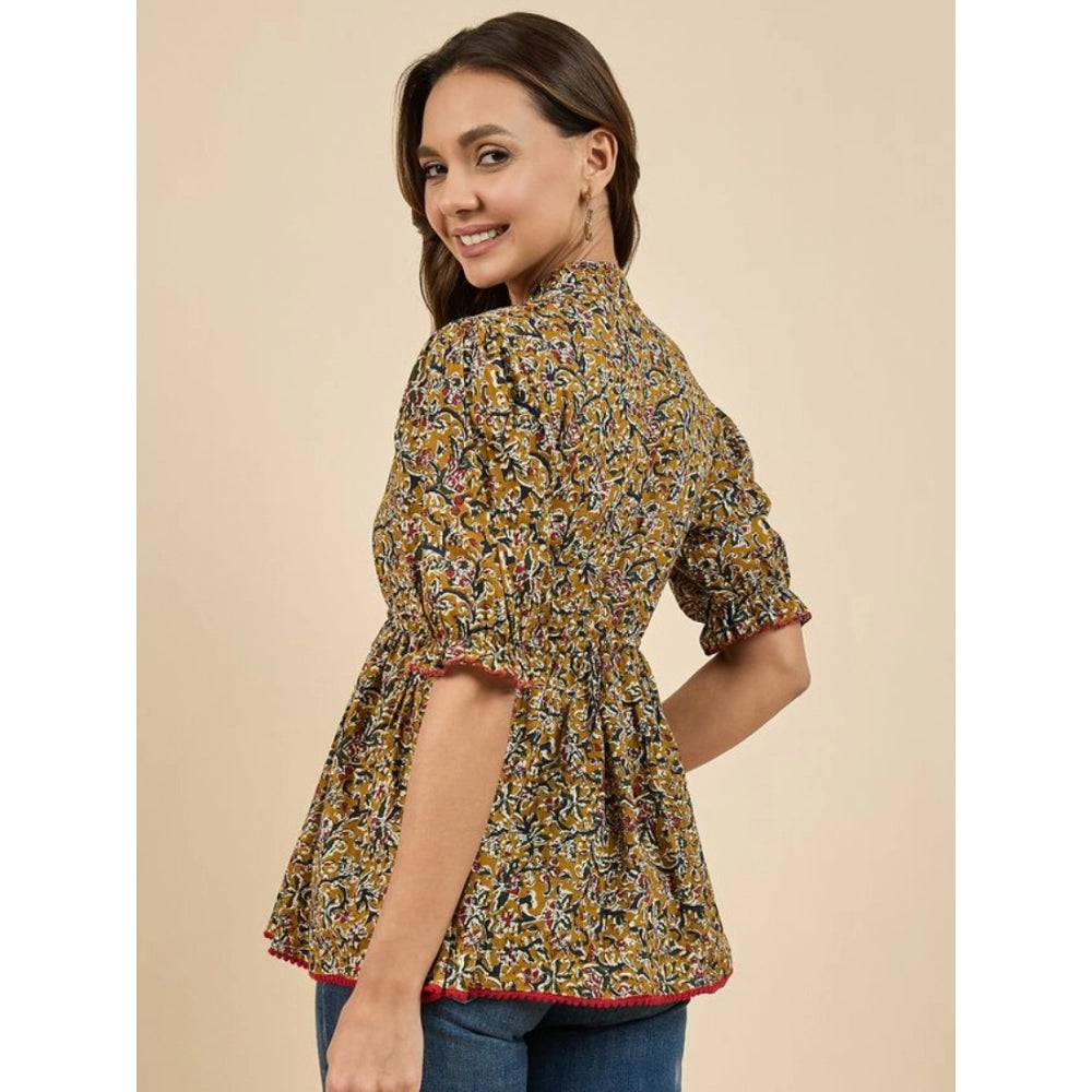 Casual Cotton Floral Printed 3-4th Sleeve Western Wear Top