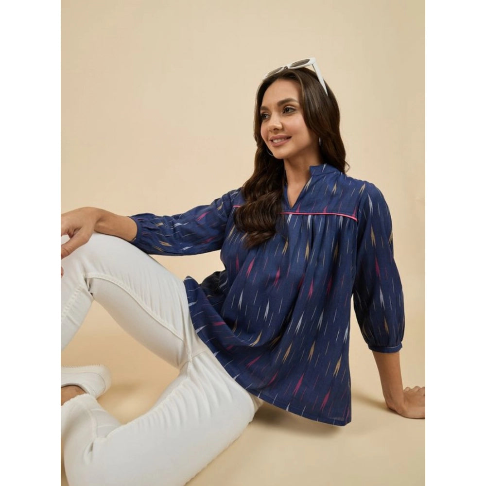 Casual Cotton Self Design 3-4th Sleeve Western Wear Top