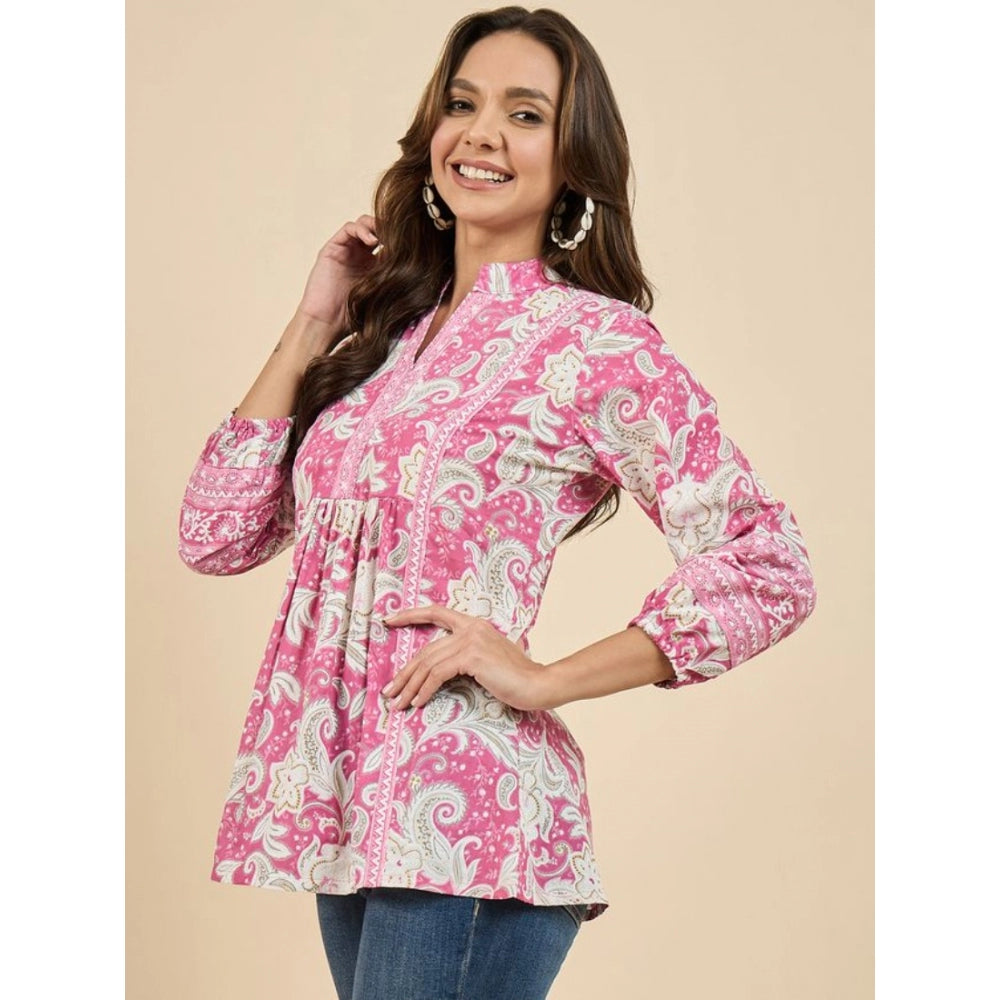 Casual Cotton Floral Printed 3-4th Sleeve Western Wear Top