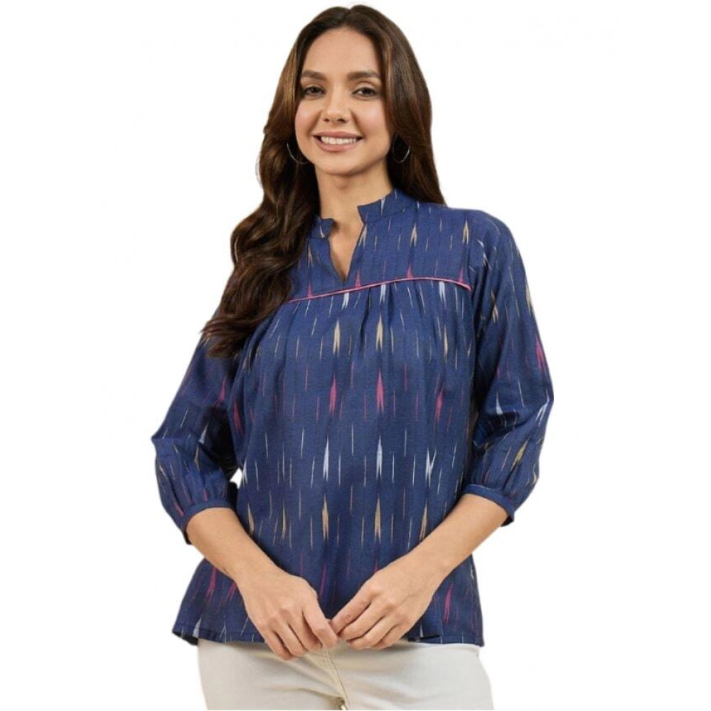 Casual Cotton Self Design 3-4th Sleeve Western Wear Top