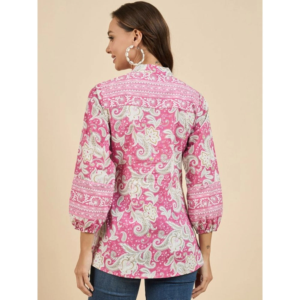 Casual Cotton Floral Printed 3-4th Sleeve Western Wear Top