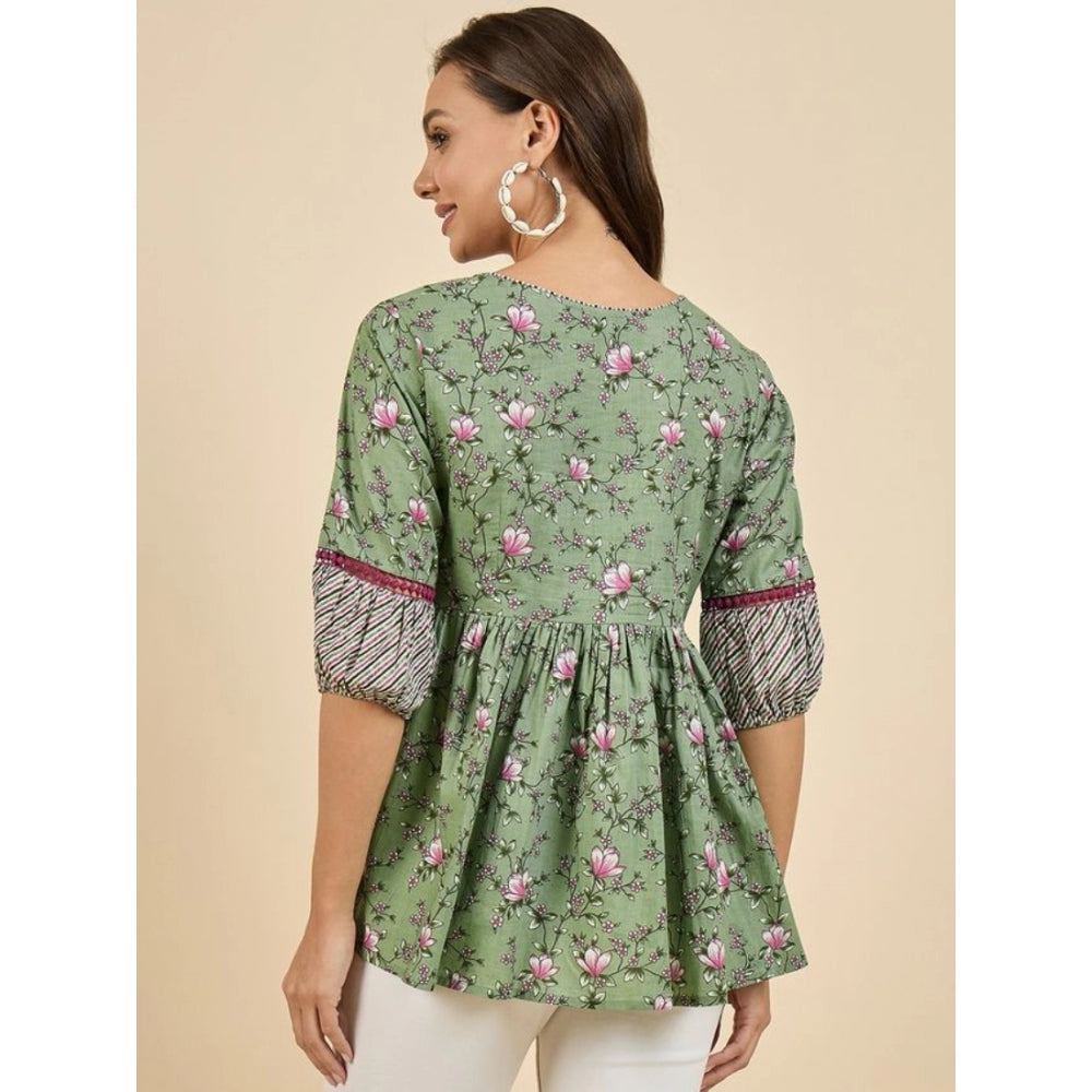 Casual Cotton Floral Printed 3-4th Sleeve Western Wear Top