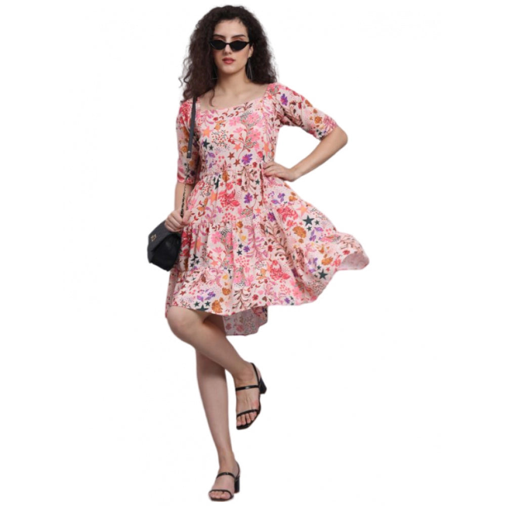 Casual Short Sleeve Printed Crepe Dress