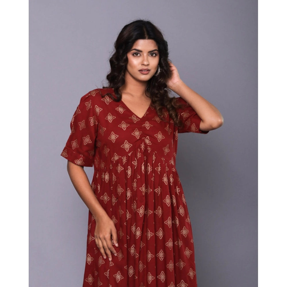 Casual Viscose Rayon Half Sleeve Alia Cut Gown