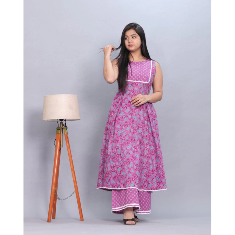 Casual Cotton Sleeve Less Kurti Palazzo Set