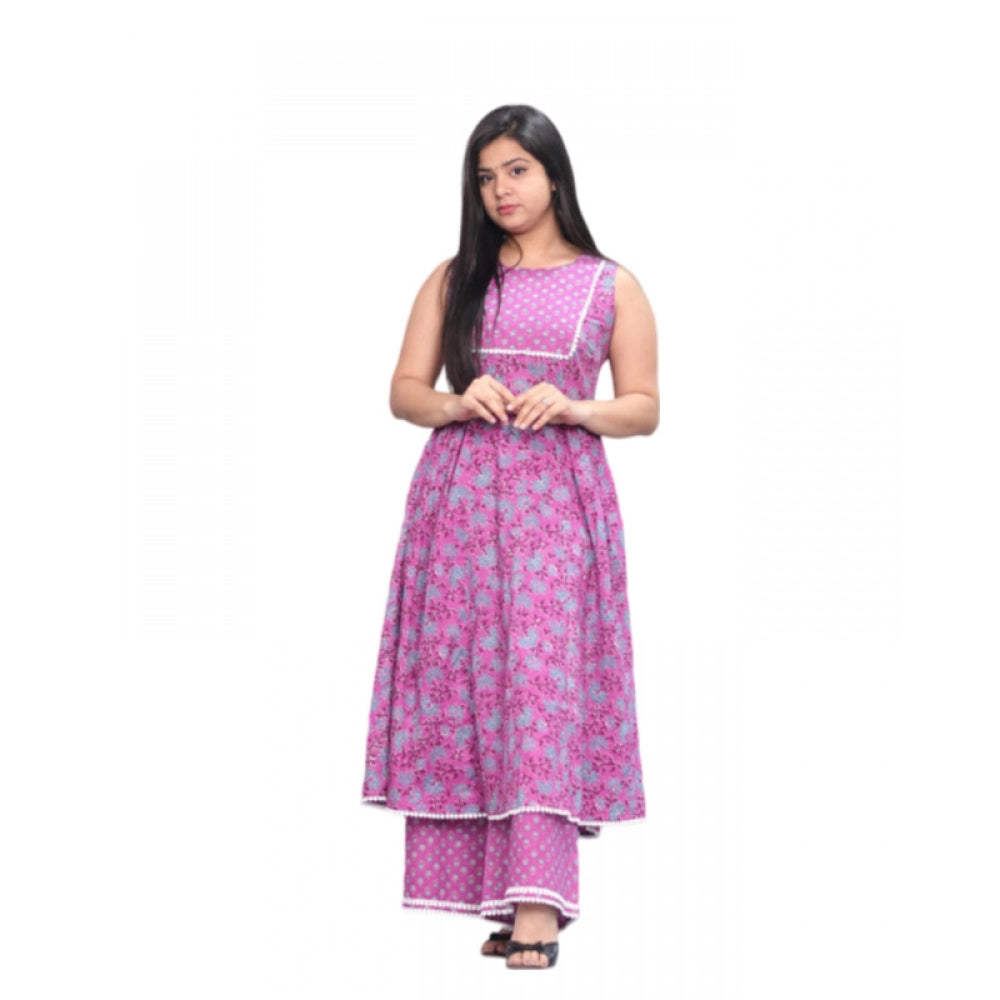 Casual Cotton Sleeve Less Kurti Palazzo Set