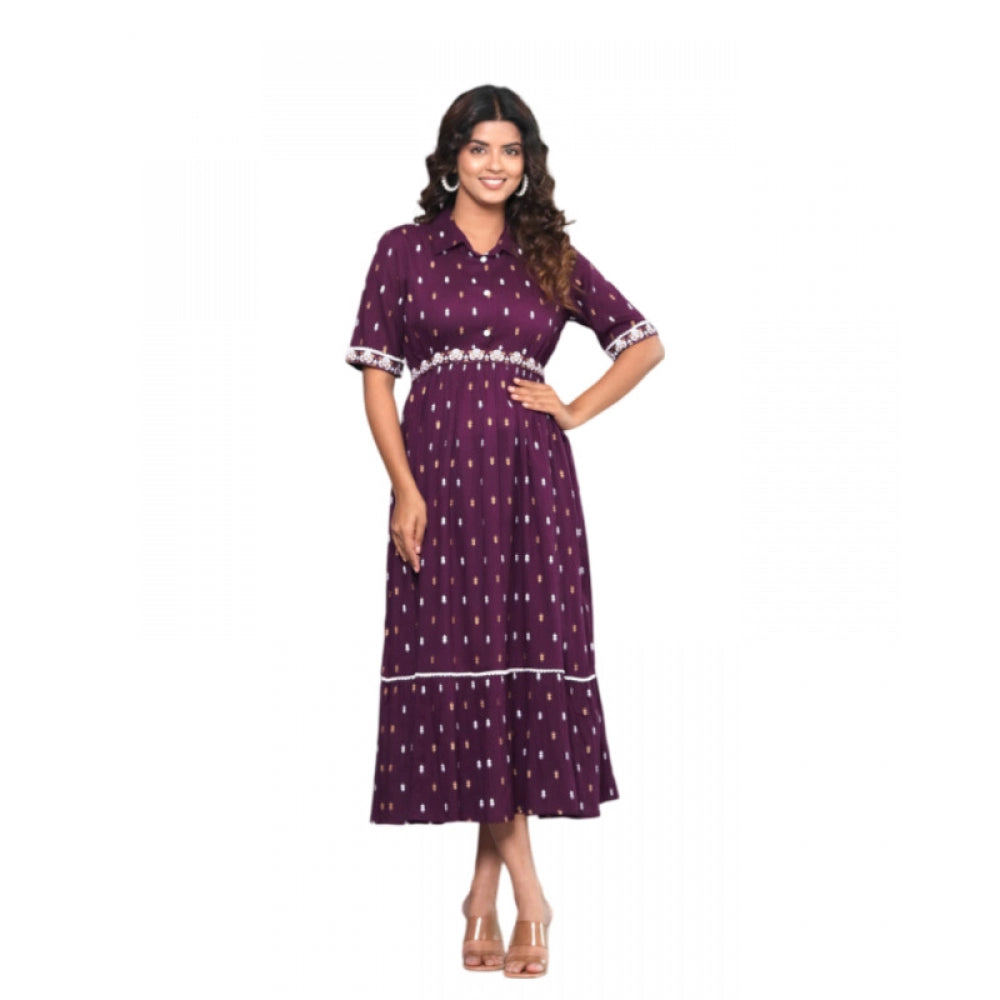 Casual Viscose Rayon Half Sleeve A-line Gown